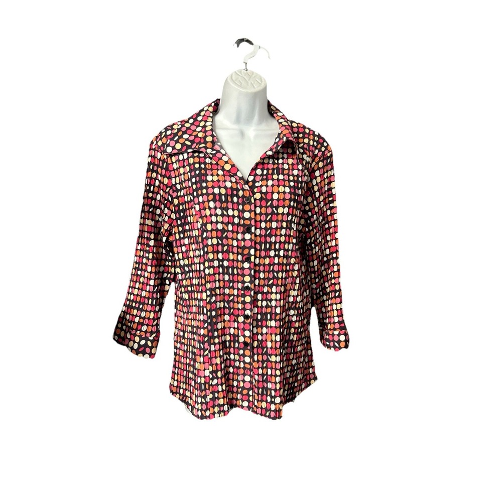 Elements‎ Women's XL Colorful Button Blouse Retro 3/4 Sleeve Accordion Pleat